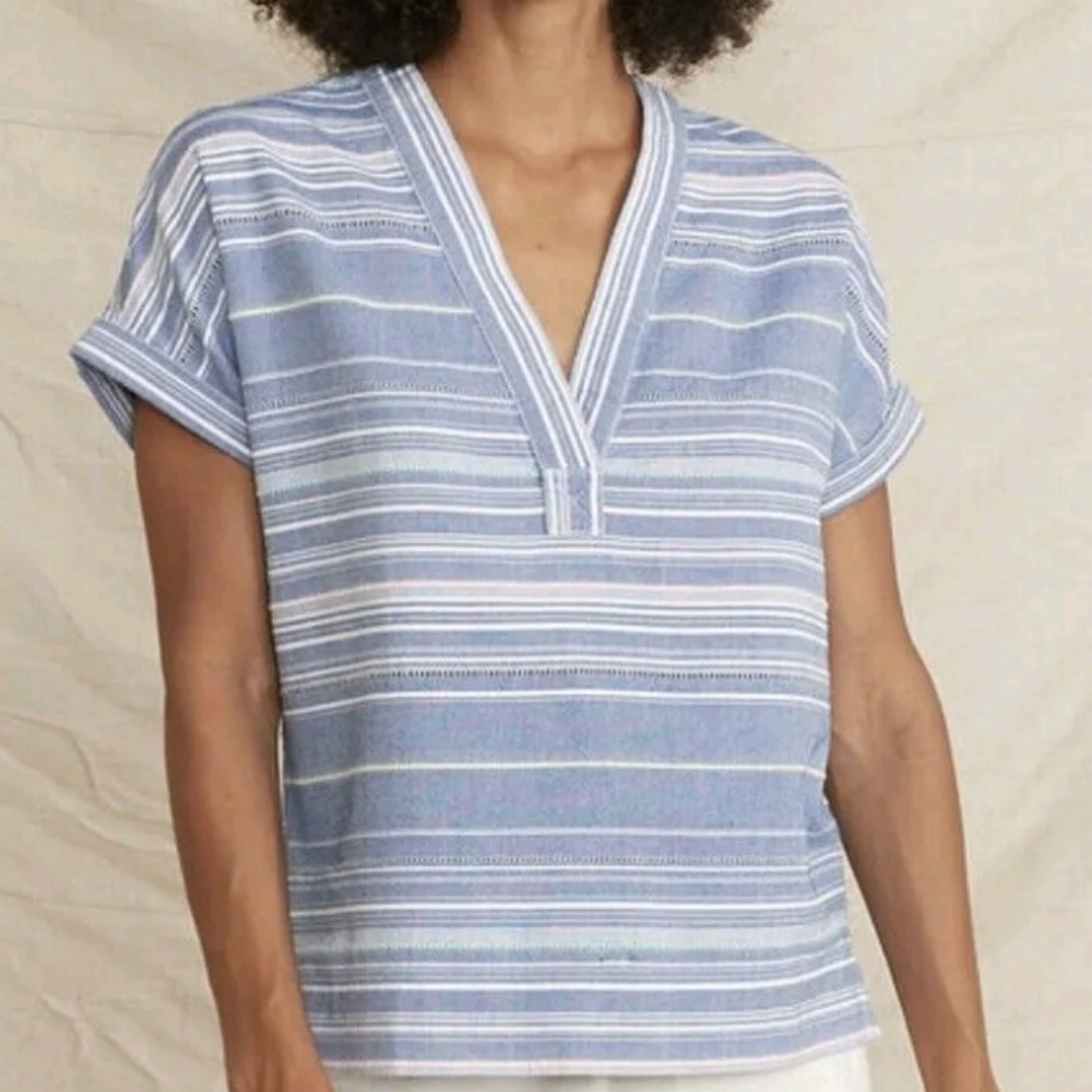 Marine Layer Bali Tunic in Blue Multi Stripe Cotton size Small